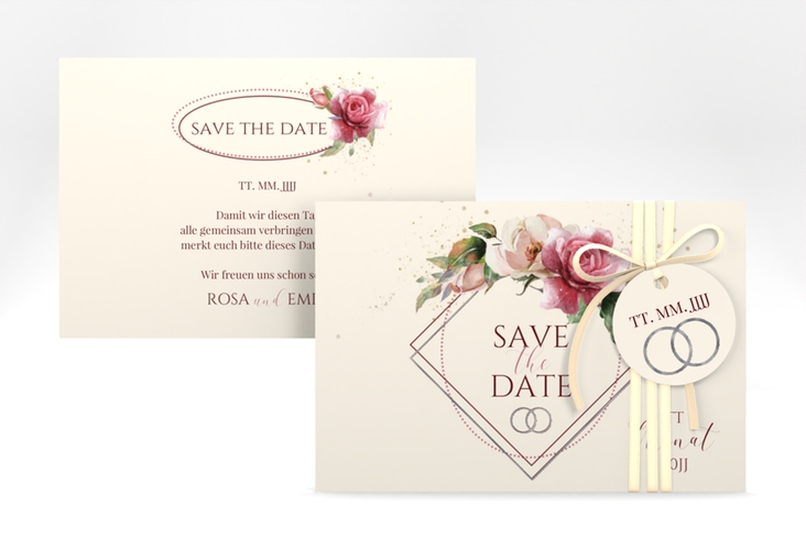 Save the Date-Karte Rosenbogen A6 Karte quer beige silber