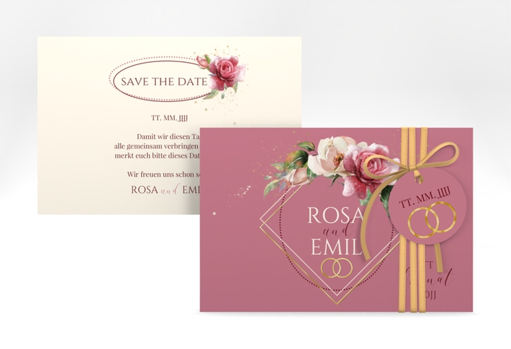Save the Date-Karte Rosenbogen A6 Karte quer rosa gold