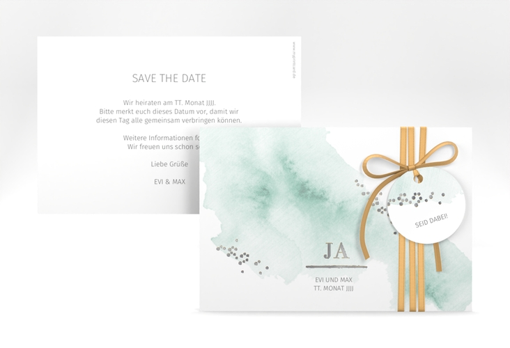 Save the Date-Karte Pastell A6 Karte quer mint silber
