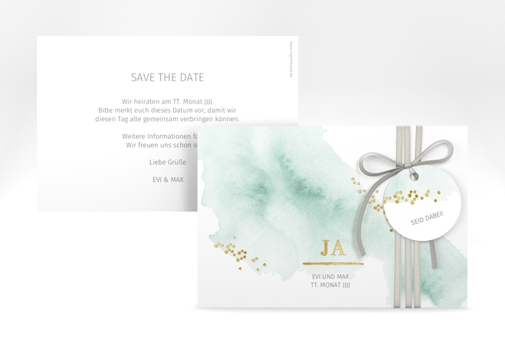 Save the Date-Karte Pastell A6 Karte quer mint gold