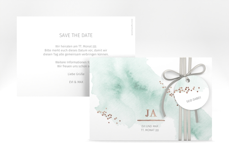 Save the Date-Karte Pastell A6 Karte quer mint rosegold