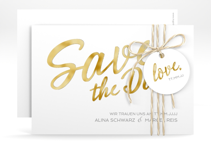 Save the Date-Karte "Glam" DIN A6 quer weiss gold
