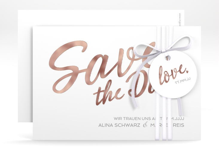 Save the Date-Karte Glam A6 Karte quer weiss rosegold