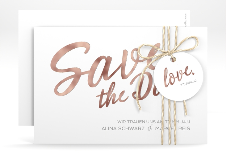 Save the Date-Karte Glam A6 Karte quer weiss rosegold
