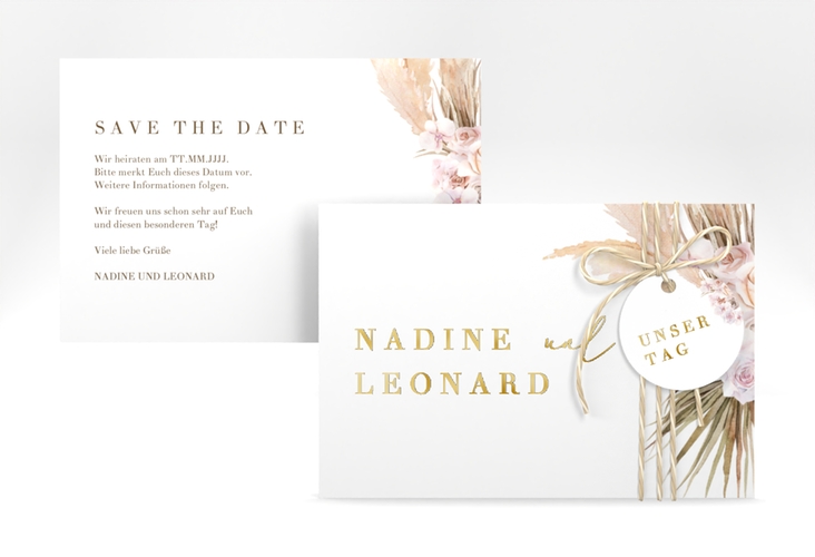 Save the Date-Karte Nude A6 Karte quer weiss gold