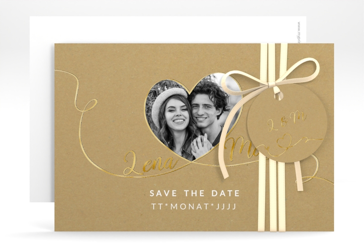 Save the Date-Karte Herzensbund A6 Karte quer weiss gold