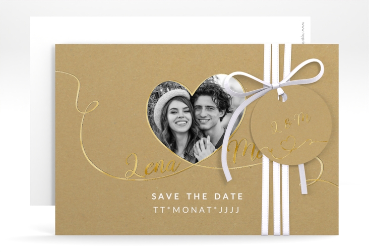 Save the Date-Karte Herzensbund A6 Karte quer weiss gold