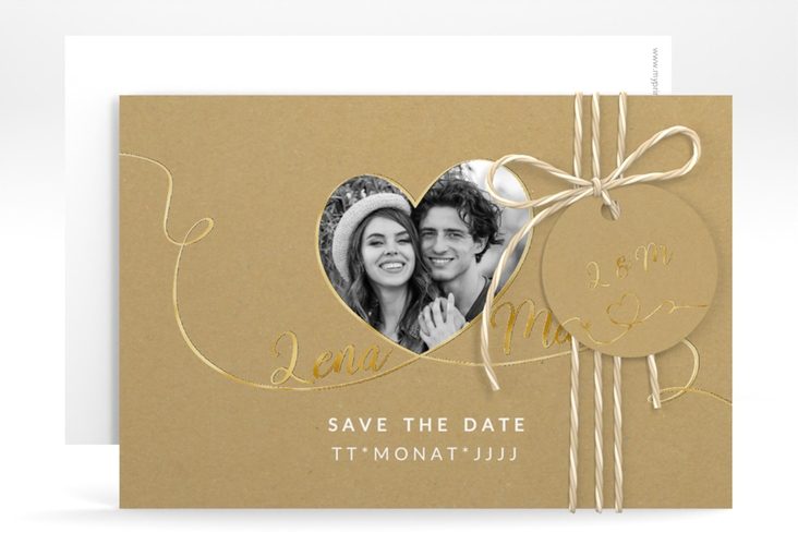 Save the Date-Karte Herzensbund A6 Karte quer weiss gold
