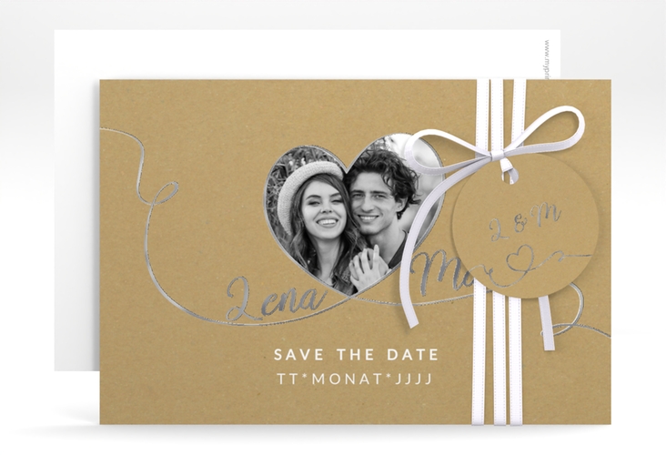 Save the Date-Karte Herzensbund A6 Karte quer weiss silber