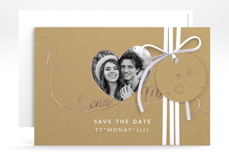 Save the Date-Karte Herzensbund A6 Karte quer weiss rosegold