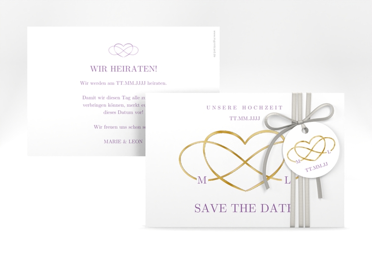 Save the Date-Karte Infinity A6 Karte quer lila gold