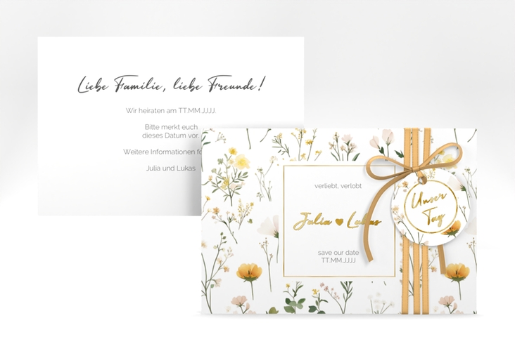 Save the Date-Karte Blumenwiese A6 Karte quer bunt gold