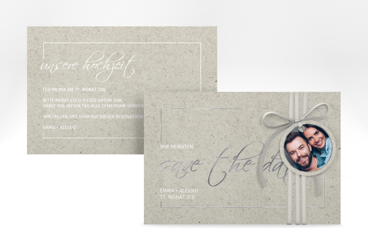 Save the Date-Karte Simple Line A6 Karte quer grau silber