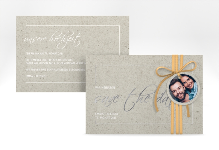 Save the Date-Karte Simple Line A6 Karte quer grau silber