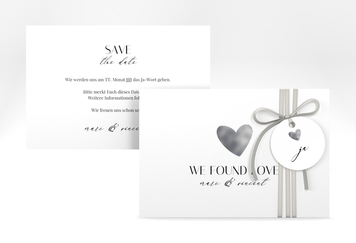 Save the Date-Karte Liebesbote A6 Karte quer bunt silber