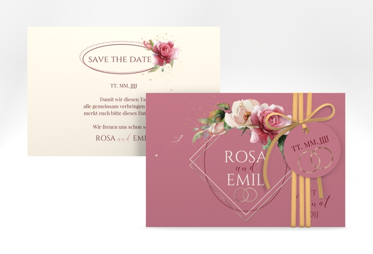 Save the Date-Karte Rosenbogen A6 Karte quer rosa rosegold