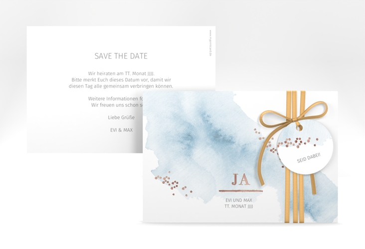 Save the Date-Karte Pastell A6 Karte quer blau rosegold