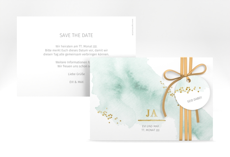 Save the Date-Karte Pastell A6 Karte quer mint gold