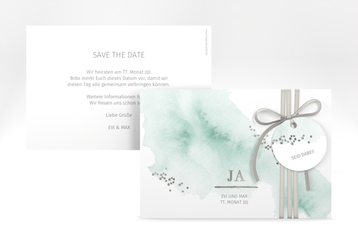 Save the Date-Karte Pastell A6 Karte quer mint silber