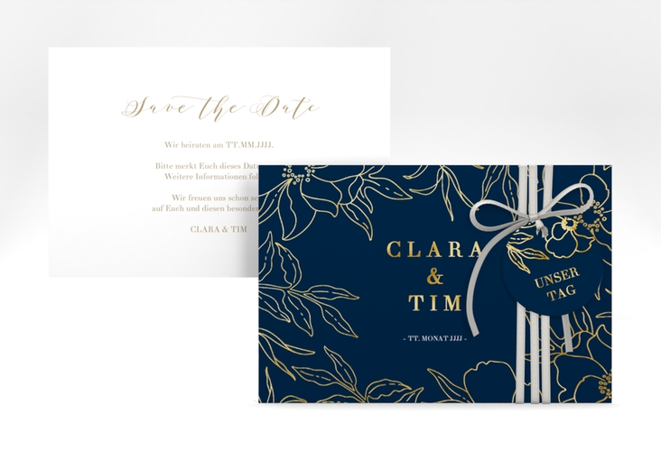 Save the Date-Karte Contour A6 Karte quer blau gold