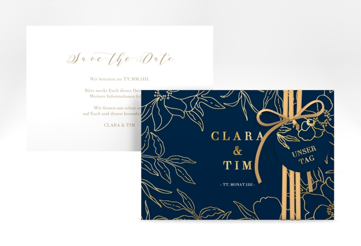 Save the Date-Karte Contour A6 Karte quer blau gold