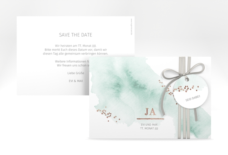 Save the Date-Karte Pastell A6 Karte quer mint rosegold