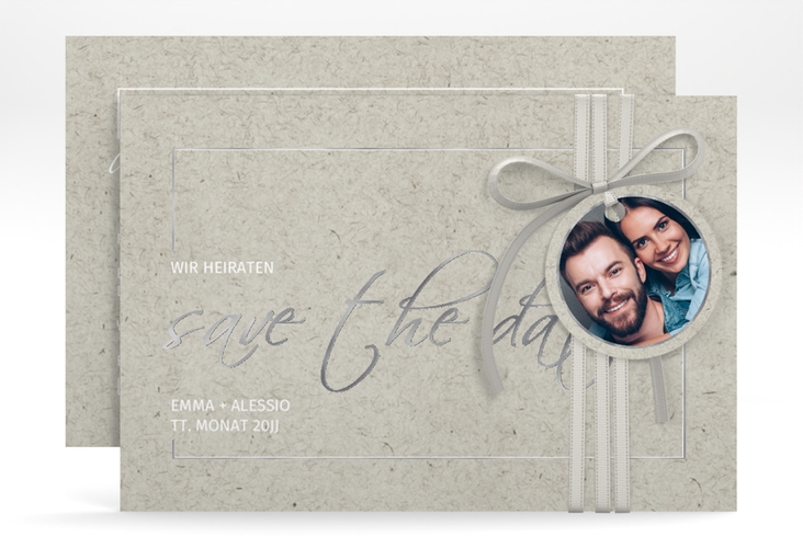 Save the Date-Karte Simple Line A6 Karte quer grau silber