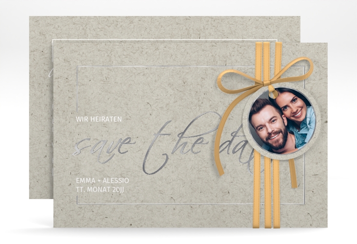Save the Date-Karte Simple Line A6 Karte quer grau silber