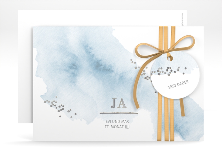 Save the Date-Karte Pastell A6 Karte quer blau silber