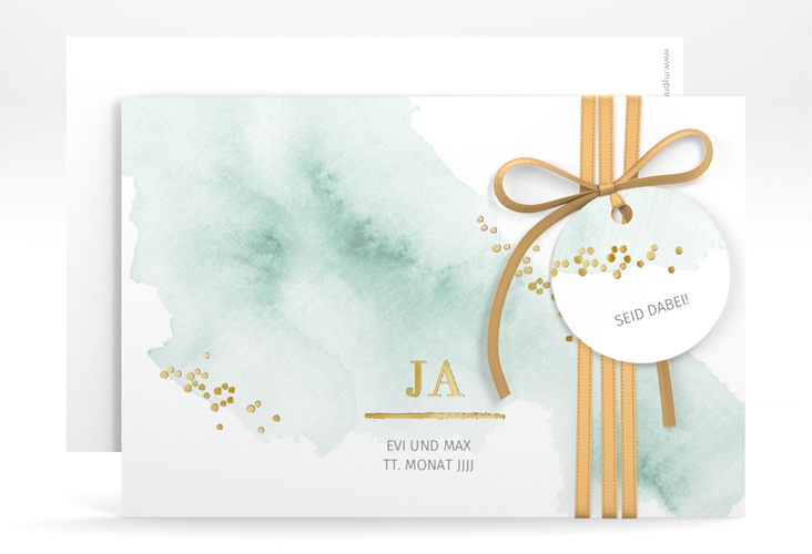 Save the Date-Karte Pastell A6 Karte quer mint gold