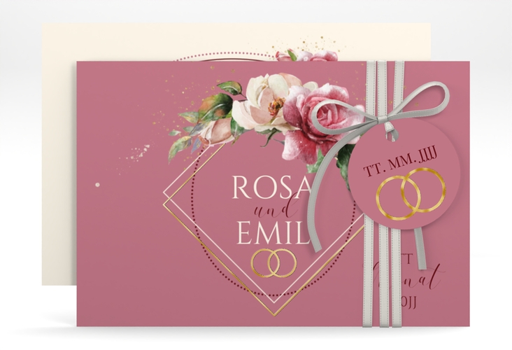 Save the Date-Karte Rosenbogen A6 Karte quer rosa gold