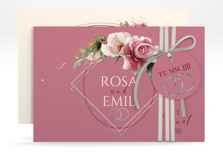 Save the Date-Karte Rosenbogen A6 Karte quer rosa silber