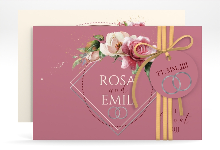 Save the Date-Karte Rosenbogen A6 Karte quer rosa silber