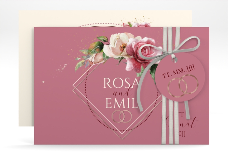 Save the Date-Karte Rosenbogen A6 Karte quer rosa rosegold