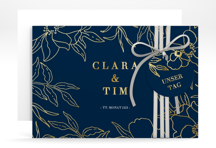 Save the Date-Karte Contour A6 Karte quer blau gold