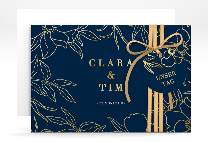Save the Date-Karte Contour A6 Karte quer blau gold