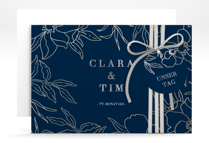 Save the Date-Karte Contour A6 Karte quer blau silber