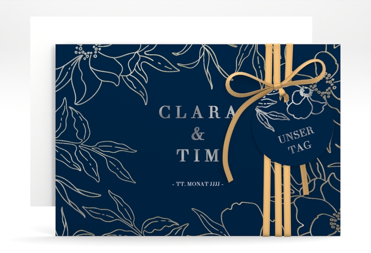 Save the Date-Karte Contour A6 Karte quer blau silber