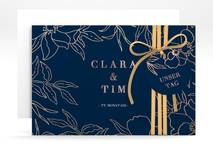 Save the Date-Karte Contour A6 Karte quer blau rosegold