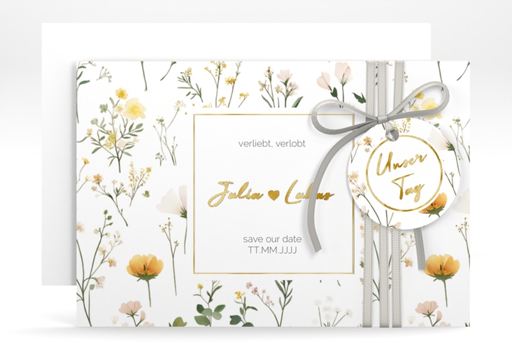 Save the Date-Karte Blumenwiese A6 Karte quer bunt gold