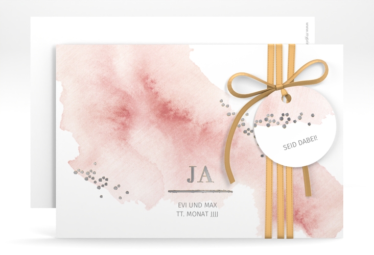 Save the Date-Karte Pastell A6 Karte quer rosa silber