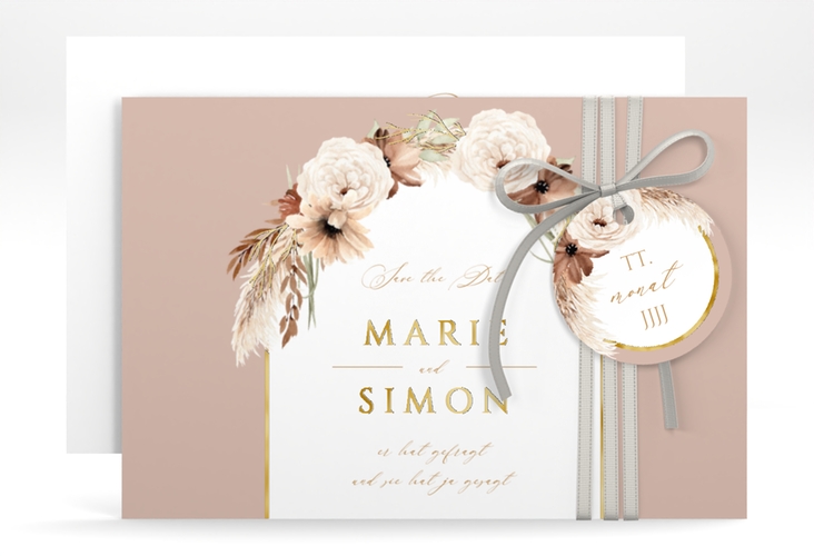 Save the Date-Karte Blumenbogen A6 Karte quer rosa gold