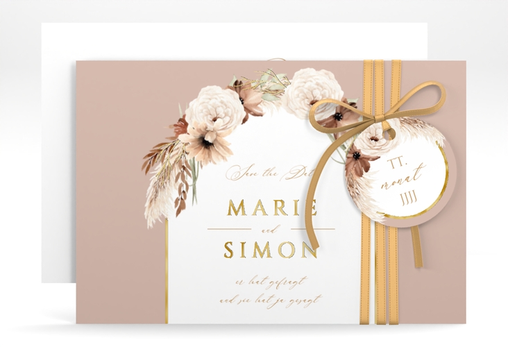 Save the Date-Karte Blumenbogen A6 Karte quer rosa gold