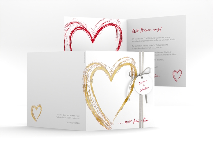 Hochzeitseinladung Liebe quadr. Klappkarte gold