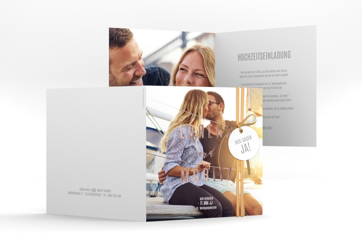 Hochzeitseinladung Memory quadr. Klappkarte rosegold