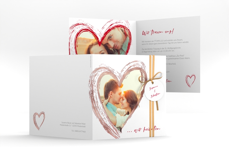 Hochzeitseinladung Liebe quadr. Klappkarte rosegold