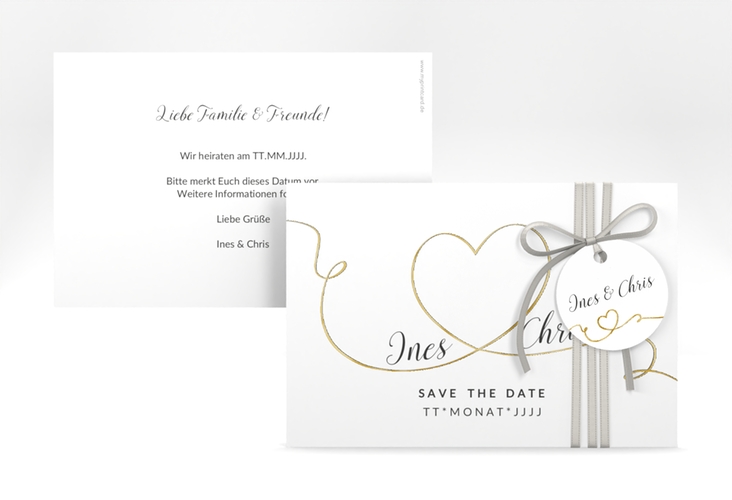 Save the Date-Karte Hochzeit Dolce A6 Karte quer weiss gold
