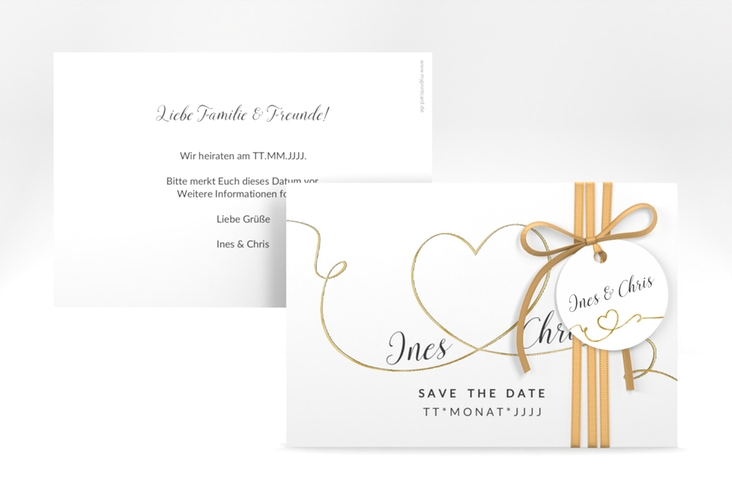 Save the Date-Karte Hochzeit Dolce A6 Karte quer weiss gold