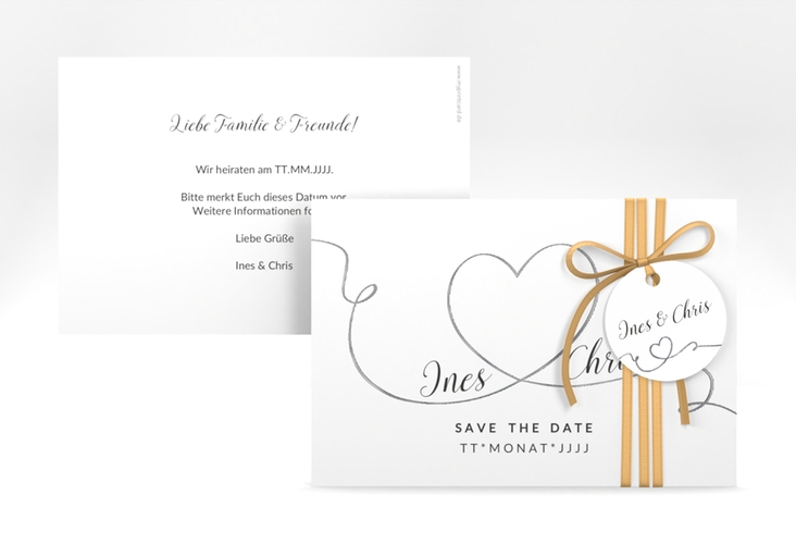 Save the Date-Karte Hochzeit Dolce A6 Karte quer weiss silber