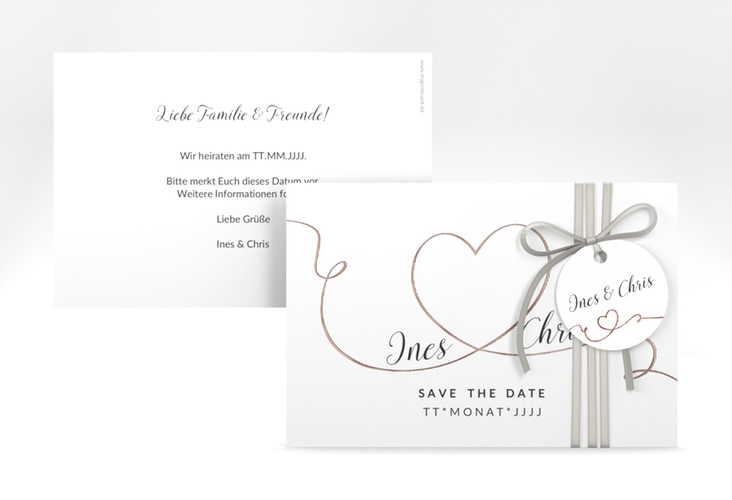 Save the Date-Karte Hochzeit Dolce A6 Karte quer weiss rosegold